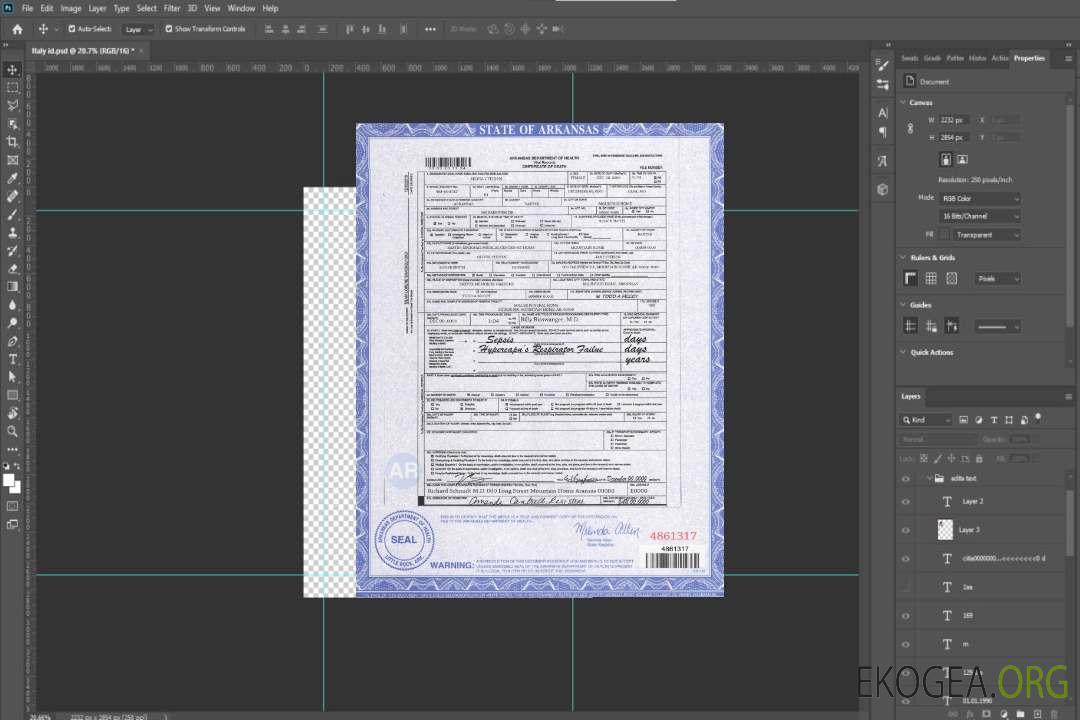 Modèle de certificat de décès de l'État américain de l'Arkansas au format PSD template Modèle de certificat de décès de l'État américain de l'Arkansas au format PSD template